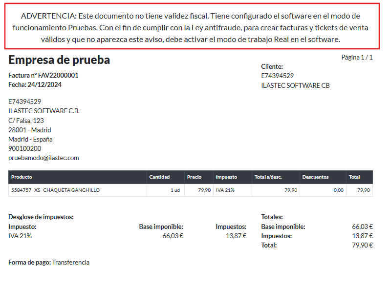 Texto validez fiscal en factura