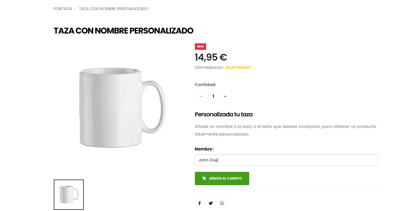 Detalle productos y campos adicionales en carrito de tienda online