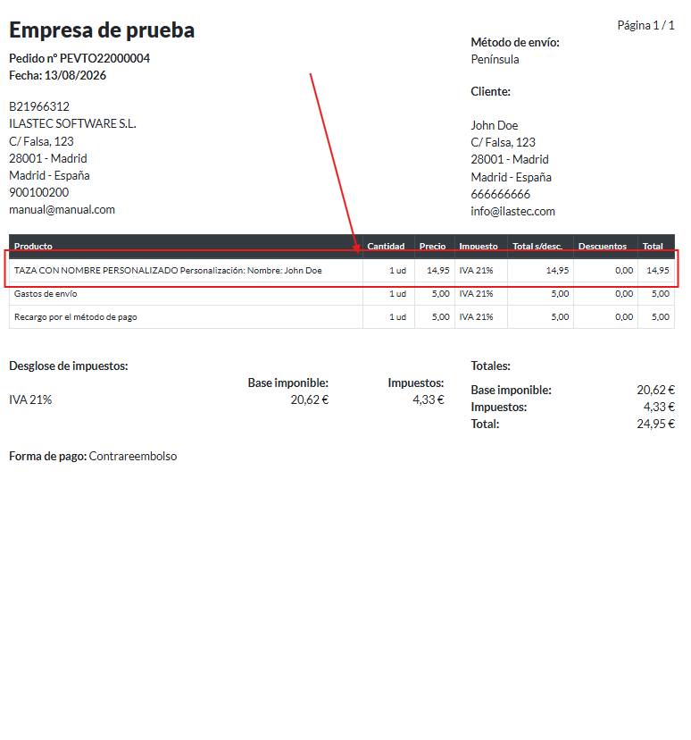 Detalle pedido con campos adicionales en sus conceptos